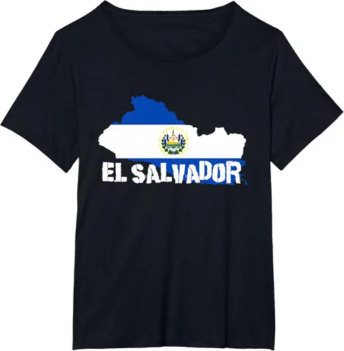 Vista 31 de Camiseta con la bandera de El Salvador, mapa de El Salvador, camiseta de Salvador para mujer, Negro