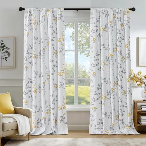 Vista 13 de Beauoop Cortinas Florales 100% Opacas de 54 Pulgadas de Largo, 2 Paneles para Dormitorio, Sala de Estar, Azul Gris y Blanco con Patrón de Flores
