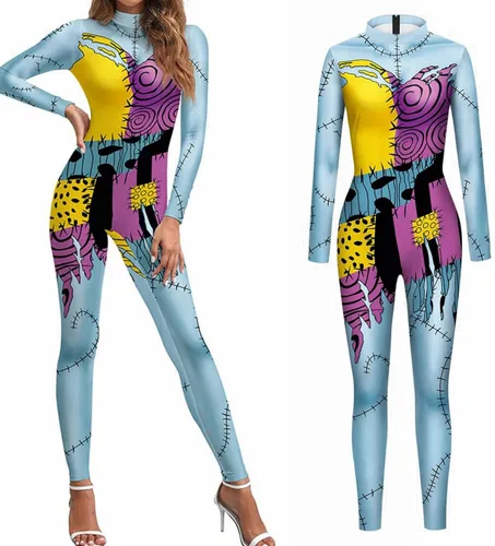 Vista 3 de Disfraz de Sally de Navidad, overol de Sally impreso en 3D de manga larga para mujer, disfraz de Halloween