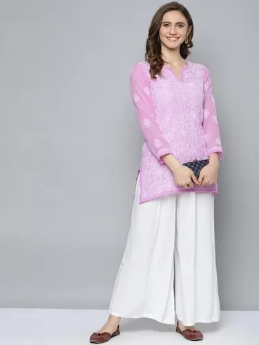 Vista 5 de Ada India bordado a mano tradicional chikankari georgette top túnica camisa Kurti para las mujeres A911230