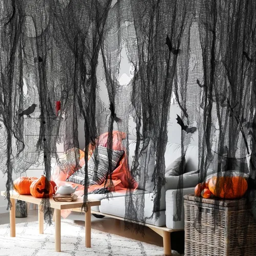 Vista 11 de Watayo Paquete de 8 paños espeluznantes de Halloween, tela espeluznante de 72 x 30 pulgadas, tela de araña elástica de Halloween, gasa espeluznante