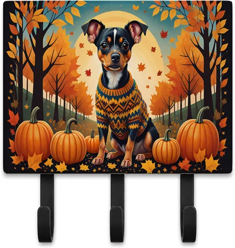 Vista 24 de Affenpinscher - Correa de otoño o llavero Affenpinscher Fall artwork on ceramic tile with three steel hooks for keys, leashes, towels