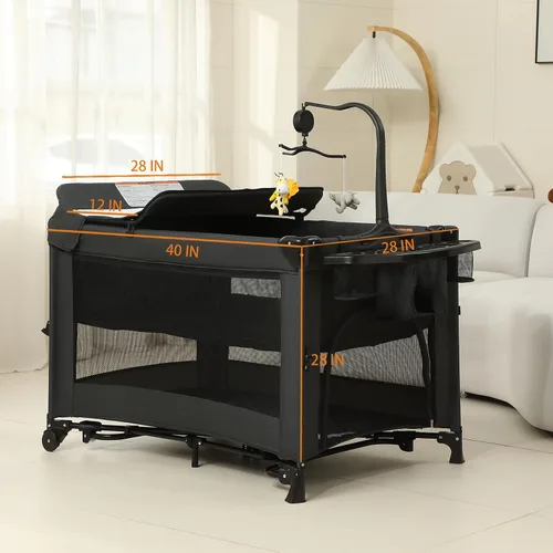 Vista 8 de Pack and Play, moisés para bebé, cama de noche, corralito de bebé con cambiador, corralito de viaje plegable para recién nacidos a niños pequeños
