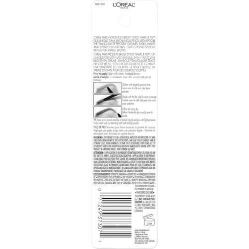 Vista 3 de L'Oreal Paris Lápiz de maquillaje mecánico para cejas con forma y relleno, color rubio oscuro, 0.008 onzas