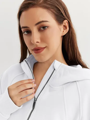 Vista 4 de WYNNQUE Sudadera corta con capucha para mujer, manga larga, forro polar, media cremallera, ropa de otoño