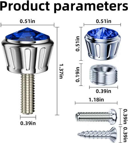 Vista 2 de Tapa de Tornillo de Perno para Placa de Matrícula de Automóvil, 4 Piezas de Cubiertas de Tornillos de Marco con Diamantes de Imitación Brillantes