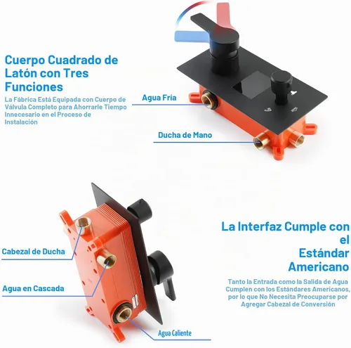 Vista 6 de SKOWLL Sistema de ducha con boquilla de bañera, grifo de ducha y bañera combinado de montaje en pared de 12 pulgadas, cabezal de ducha negro