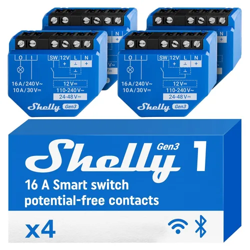 Vista 9 de Shelly 1 Gen3, interruptor de relé inteligente WiFi con contactos secos, 1 canal 16A, compatible con Alexa, Home Assistant, SmartThings y Google