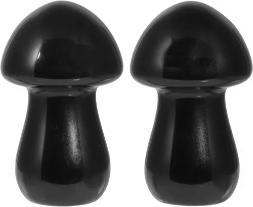 Vista 9 de Nupuyai Paquete de 2 mini figuras de cristal talladas de hongos de bolsillo para relajación de ansiedad, escultura de hongo pulido para jardín