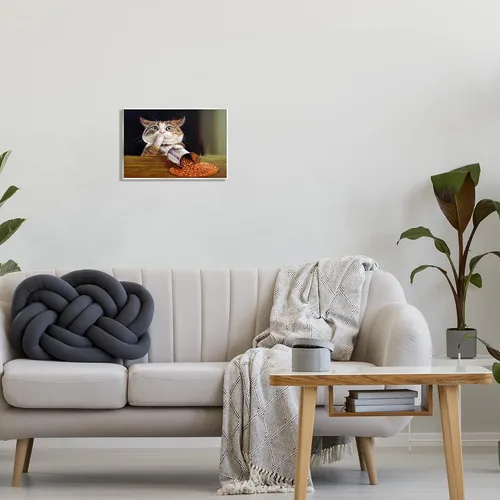 Vista 3 de Stupell Industries Spilled The Beans Humorístico Gato Cocina Animal Pintura Arte De Pared De Madera Diseño De Lucia Heffernan Placa de pared