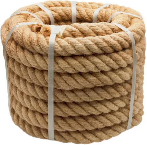 Vista 15 de Cuerda de cáñamo de 1 pulgada x 50 pies, cuerda trenzada de 4 hebras resistente para manualidades, decoración náutica, tira y afloja, paisajismo