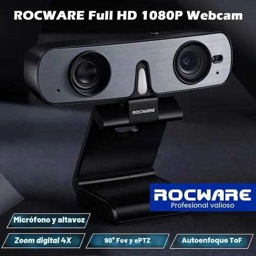 Vista 9 de RC08 - Cámara web 2K con altavoz, cámara web para PC, cámara web HD con micrófono de reducción de ruido/altavoz Harman/4X Eptz/cubierta