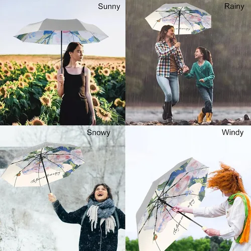 Vista 2 de Cuby - Paraguas compacto y plegable, resistente al viento, se abre y cierra de forma automática, con revestimiento plateado y 99.9% de protección