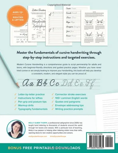 Vista 2 de Modern Cursive Handwriting A Step-by-Step Guide and Workbook to Learn Script Penmanship for Adults and Teens with 150+ Practice Sheets and Bonus