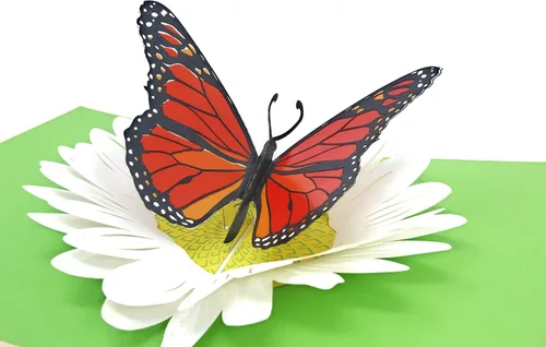 Vista 2 de PopLife - Mariposa monarca y margarita - Tarjeta pop-up 3D desplegable para Día de la Madre - San Valentín, aniversario, cumpleaños, agradecimiento