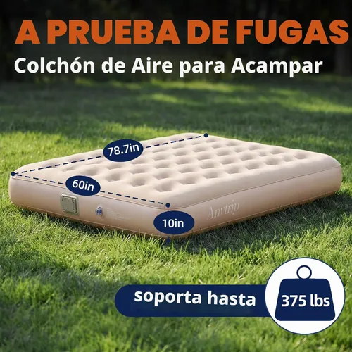 Vista 2 de Colchón de aire Queen de 10 pulgadas con bomba integrada, colchón inflable Queen autoinflable, cama de aire portátil para invitados, cama