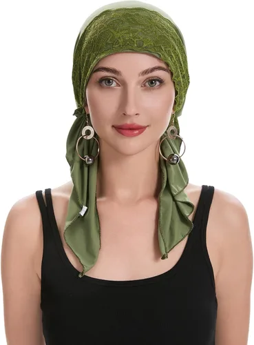 Vista 3 de ZLYC Gorro de quimioterapia para la cabeza preatado, gorro ligero para Verde (Lace Green)