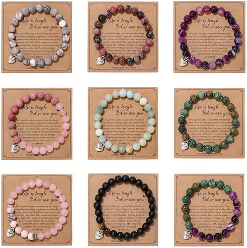 Vista 2 de Pulsera de regalo con texto en inglés "Get Well Soon" (0.315 in), pulseras curativas de piedra natural, hechas a mano, Life is Tough But So Are You