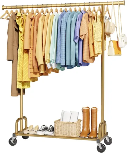 Vista 10 de Sakugi Perchero de Ropa - Percheros de Ropa de Gran Capacidad para Colgar Ropa con Ruedas con Cerradura, Perchero de Metal que Ahorra Espacio