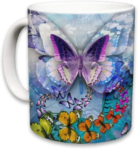 Vista 2 de Sweet Gisele - Taza de mariposa - Recuerdo de taza de café de cerámica - Diseño colorido - Mariposas monarca gráficas 3D - Hermosos detalles