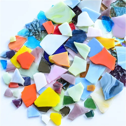 Vista 12 de Hojas de mosaico de vidrio teñido mixto de 7 onzas, azulejos de mosaico de vidrio roto grandes para manualidades, suministros de mosaico de pared