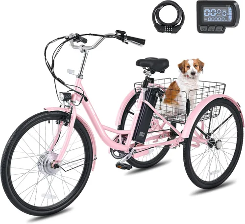 Vista 13 de VIRIBUS Triciclo eléctrico para adultos, triciclo eléctrico de 24 26 pulgadas con batería extraíble de 468 Wh, 250 W/350 W (pico 500 W) bicicletas
