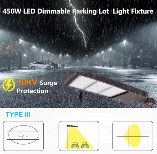 Vista 4 de Luz de estacionamiento LED regulable de 450 W con ajustador deslizante, luz diurna de 5000 K, 63000 lúmenes, 140 lm/w