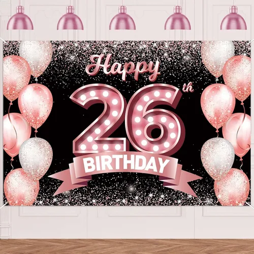 Vista 214 de Cartel de feliz cumpleaños décimo oro rosa, telón de fondo, saludos a 10 años, globos de confeti, decoración temática para niñas de 10 años