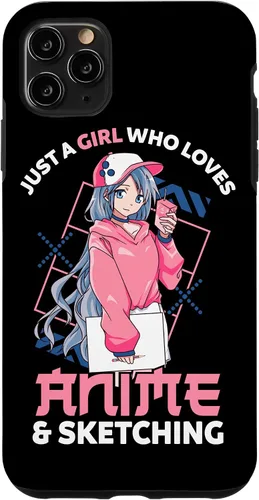 Vista 4 de Funda para iPhone 12, diseño de anime con texto en inglés Just A Girl Who Loves Anime and Sketching