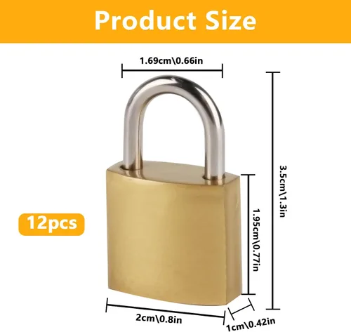 Vista 2 de Paquete de 12 candados con llave de latón antiguo de 0.787 in en forma de D, cerraduras decorativas y seguras con núcleo de aleación endurecido