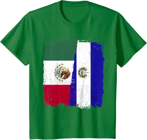 Vista 47 de Camiseta con la bandera mexicana de El Salvador con la mitad de la bandera mexicana de El Salvador