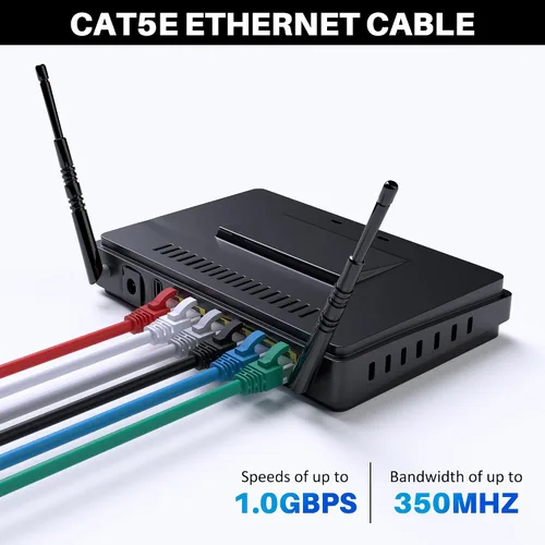 Vista 4 de Cable Ethernet Cat5e de 25 pies, cable de Internet Cat 5e largo, cable de conexión sin enganches negro, flexible, red, LAN, PoE, conector RJ45