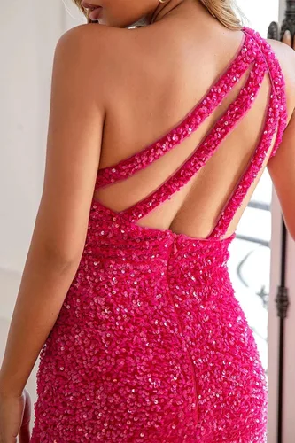 Vista 5 de One Shoulder Sequins Prom Dresses Mermaid Long Formal Evening Dresses Ball Gowns for Women with Slit