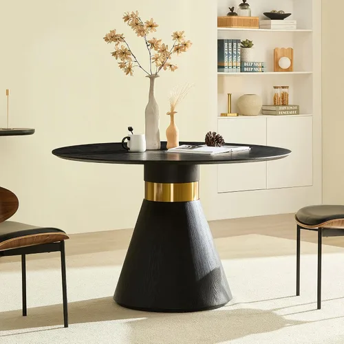 Vista 14 de WILLIAMSPACE Mesa de comedor redonda de madera de 33 pulgadas con mesa de piedra sinterizada A-33" Mesa Redonda Con Mesa Sinterizada