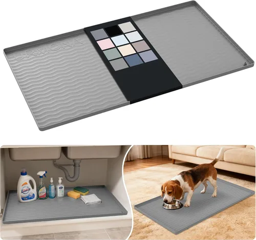 Vista 105 de URMONA - Tapete de silicona impermeable para debajo del fregadero, 16 x 10 Beige