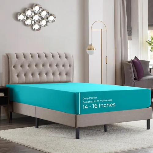 Vista 17 de Empyrean Bedding Sábanas de cama individual – Sábana bajera ajustable de 14 a 16 pulgadas individual – Sábana bajera súper suave individual – Sábana