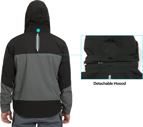 Vista 2 de Little Donkey Andy Chaqueta impermeable para hombre, transpirable, rompevientos para exteriores, con capucha desmontable