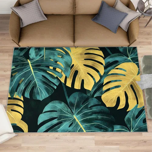Vista 2 de Monstera Print Rugs for Bedroom, Luxury Monstera Area Rug, Tropical Plants Rugs for Living Room, Indoor Non-Slip Rug, Machine Washable Carpet for