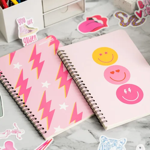 Vista 6 de L1rabe 2 cuadernos de espiral A5 preppy para adolescentes y niñas de regreso a la escuela, diario Y2K de tapa dura para estudiantes universitarios