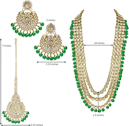 Vista 8 de Aheli Indian Ethnic Wedding Faux Kundan Beaded Bridal Long Necklace Earrings with Maang Tikka Traditional Jewellery Set for Women