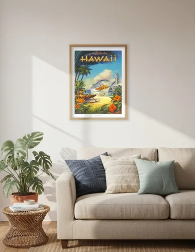 Vista 6 de Pride of Hawaii Cruise Ship - Aloha Towers Honolulu Harbor - Póster de viaje hawaiano vintage por Kerne Erickson - Impresión artística maestra