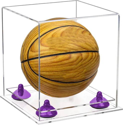 Vista 104 de Better Display Cases Mini acrílico - Miniatura (no tamaño completo) Baloncesto vitrina con elevadores negros y espejo (A015-BR)