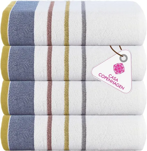 Vista 36 de CASA COPENHAGEN Exotic - Juego de 6 toallas de diseño de 100% algodón egipcio, color azul aguamarina, 550 GSM, 2 toallas de baño, 2 toallas de baño