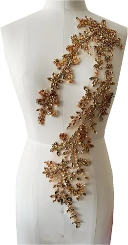 Vista 12 de Parches de lentejuelas brillantes de acrílico hechos a mano en encaje, con cuentas y piedras, para coser, accesorios para vestido de novia (negro)