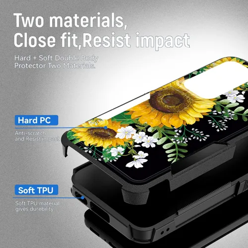 Vista 100 de Funda para Galaxy A14 5G, resistente de doble capa híbrida de policarbonato duro, goma suave, a prueba de golpes, funda protectora resistente