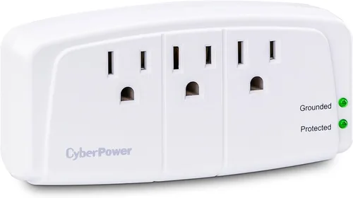 Vista 3 de Protector de sobretensión para 1 enchufe, de la marca CyberPower, 100 W, 900 J 3 tomas de corriente