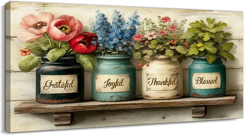 Vista 37 de TIMUBA Decoración de pared de cocina de granja, arte de pared de cocina con texto en inglés "Bless This Home and All Who Enter Kitchen Blessing