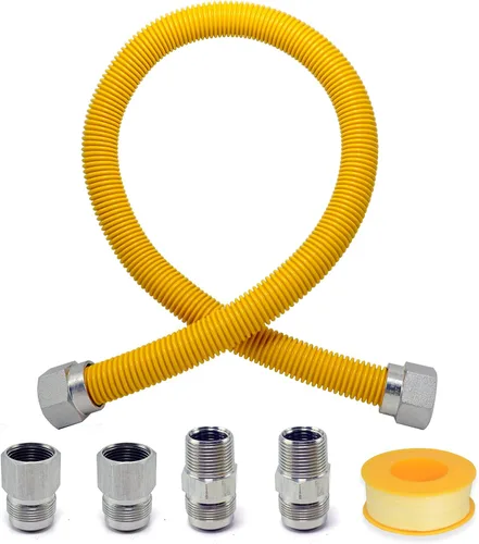 Vista 8 de TTFLEX Kit de línea de gas flexible de 22 pulgadas con válvula de cierre de latón de 1/2 pulgada y accesorios MIP de 3/8 pulgadas y MIP de 1/2