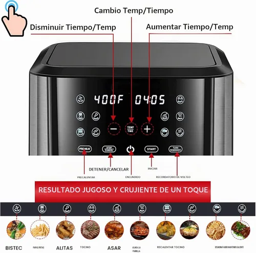 Vista 6 de Freidora de aire tamaño familiar de 8 cuartos de galón, 10 funciones digitales de un solo toque, cocción rápida de 400 °F, 80% menos de aceite