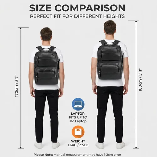 Vista 7 de LANNSYNE Full Grain Leather Backpack for Men, 16" Laptop Backpack with USB Charging Port, Business Travel Daypack
